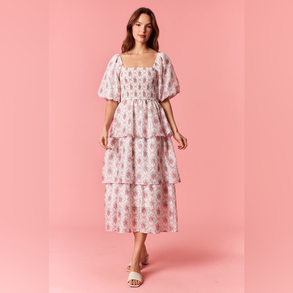 Peach Love California Pink Floral Midi Dress - Picture 7 of 7